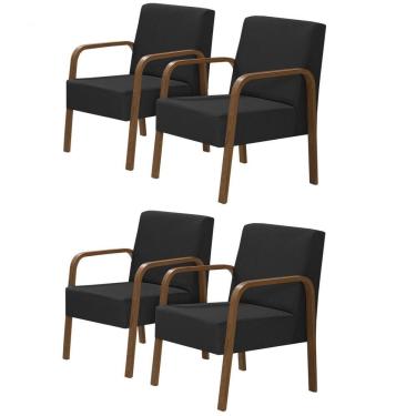 Imagem de Kit 4 Poltronas 1 Lugar Jade Pé Madeira Suede Preto