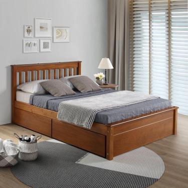 Imagem de Conjunto Cama Casal Inglesa Com Dois Gavetões Em Madeira Maciça Mv Outlet Mel