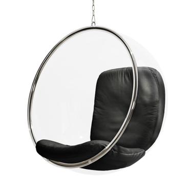 Imagem de Poltrona Bubble Chair Acrilico Com Estofado Couro Natural - Preto
