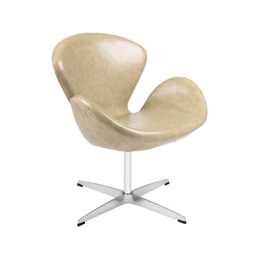Imagem de Poltrona Swan Couro Natural Bege Base Alumínio Giratória