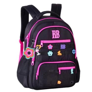 Imagem de Mochila de Costas Preta Flower Power 17,5 RB26231 - Rebecca Bonbon