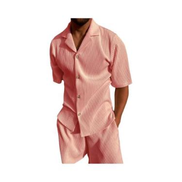 Imagem de Terno de Veludo Casual - Camisa de Manga Curta e Shorts para Praia (Pr