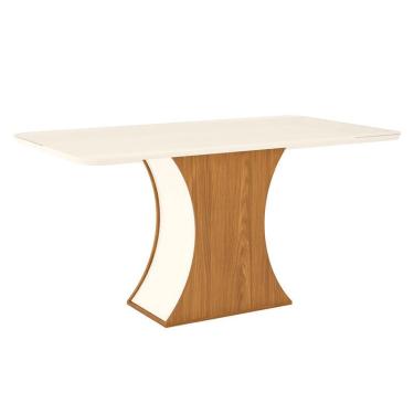 Imagem de Mesa de Jantar Selena 160 cm Tampo Arredondado com Vidro Nature Off White – Henn