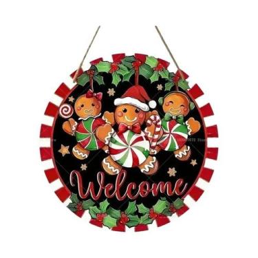 Imagem de Placa De Madeira Redonda 2D Com Homem De Gengibre Xadrez Vermelho E Pr