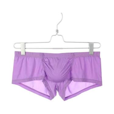 Imagem de Cuecas Boxer Masculinas De Cintura Baixa Em Seda Gelada Com Bolsa Conv