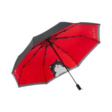 Imagem de Guarda-chuva Dobrável Feminino Com Estampa De Gato Fofo, Proteção Sola