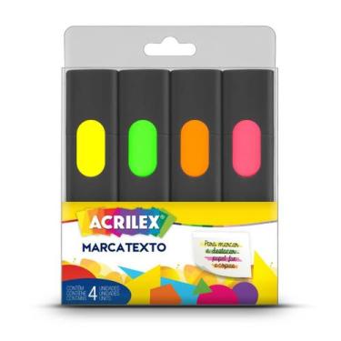 Imagem de Kit Caneta Marca Texto Neon Acrilex Office 4 Cores Vibrantes