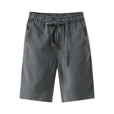 Imagem de Bermudas Casuais Masculinas De Algodão E Linho Respiráveis Para Praia,