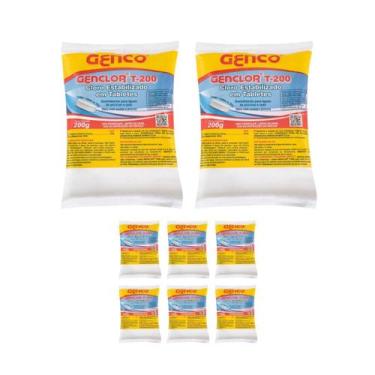 Imagem de Kit 8 Pastilha Tablete Estabilizado Genclor T-200 Genco  200g