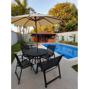 Imagem de 4 Cadeiras 1 Mesa Ripada Piscina Varanda Jardim Sala - Sarah Móveis