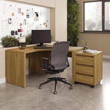 Imagem de Escrivaninha Mesa Escritório em L com Gaveteiro com Rodízio Ficus 135cm CabeCasa Madeir...