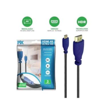Imagem de Cabo HDMI 2.0 - 4K HDR 19P - 32 AWG - 3M X MICRO HDMI - Pix