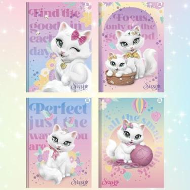 Imagem de Kit 04 Cadernos Brochurão Grande Pautado Gatinha Sissi Capa Dura 48 Fo