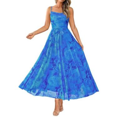 Imagem de Vestido BTFBM longo floral azul com alças finas, tamanho médio