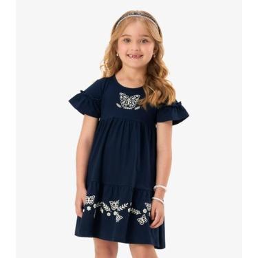 Imagem de Vestido Infantil Meia Malha Com Estampa Rovi Kids Azul, 1, Azul