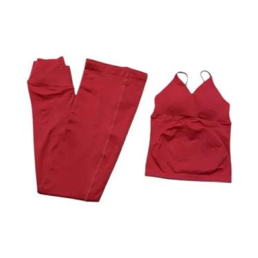 Imagem de Conjunto De Ginástica Feminino De 2 Peças Sem Costura, Top De Treino D