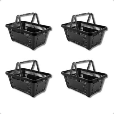 Imagem de Kit 4 Cestas Cestinhas Plástica De Supermercado 7l Farmácia Preto - Ho
