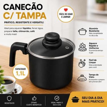 Imagem de Canecão Antiaderente Com Tampa Vidro N12 Leiteira Teflon - Ricardo
