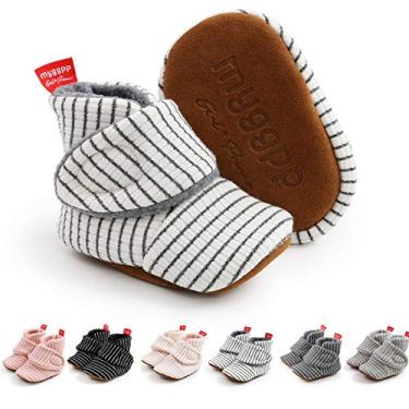 Imagem de Ohwawadi Pantufas Infantis Meninas Meninos Botas Meias Bebês Bebês Bebês Recém-Nascidos Sapatos de Berço Calçados de Bebê Pré-Caminhantes, A37 White_grey, 12-18 Months Toddler