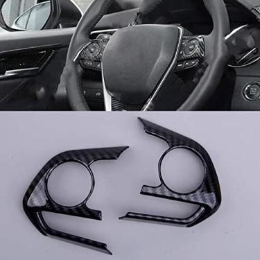 Imagem de MIVLA 2 peças botão do volante do carro guarnição da tampa do quadro plástico abs fibra de carbono textura, para Toyota Camry 2018 2019 acessórios do carro
