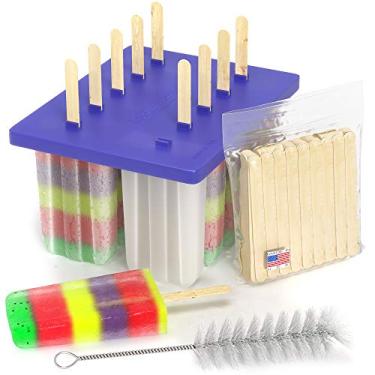 Imagem de American Ice Pop Maker – Molde de gelo congelado – Conjunto de 10 moldes de plástico livres de BPA + 50 bastões de madeira e escova de limpeza, Azul, Classic-10, 1
