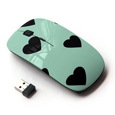 Imagem de KawaiiMouse [Mouse óptico sem fio 2,4 G] Padrão de coração azul-petróleo verde menta preto