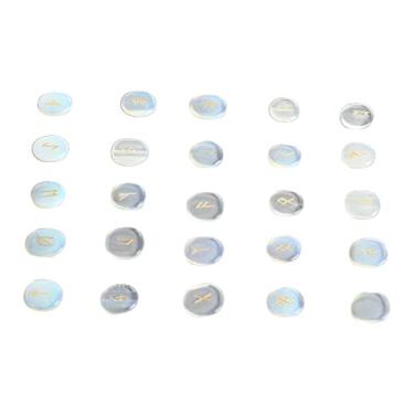 Imagem de Conjunto de Pedras Rúnicas, 25 Peças Lindas Pedras Rúnicas Naturais Suavizantes Com Polimento Fino para Oração (Opala)