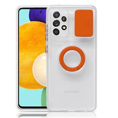 Imagem de Capa de proteção de câmera de lente deslizante para samsung galaxy s22 s21 a12 a32 a22 a52 a53 a72 ultra plus 5g suporte de anel transparente capa de telefone, laranja, para samsung s22ultra