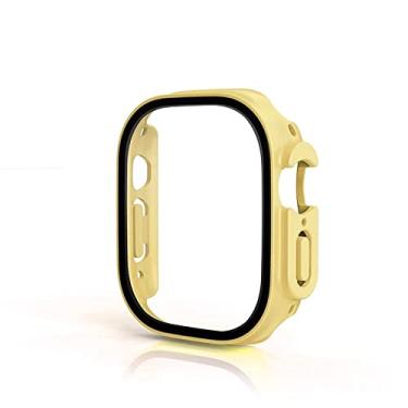 Imagem de HOUCY Vidro+Capa para Apple Watch Case Ultra 49mm PC Bumper Capa Temperada Protetor de Tela Shell Iwatch Accessorie Series Ultra Cover (Cor: Amarelo, Tamanho: Ultra 49 mm)