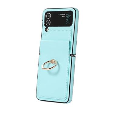 Imagem de Capa de telefone com suporte de anel para Samsung Z Flip4 Flip3 para Galaxy Z Flip 4 3 5G Capa de couro protetora dobrável com tudo incluído, azul, para Galaxy Z Flip3 5G