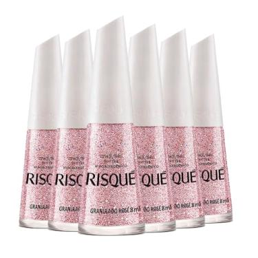 Imagem de Kit Esmalte Risqué Efeitos Glitter Granulado Rosé 8ml - 6 unidades