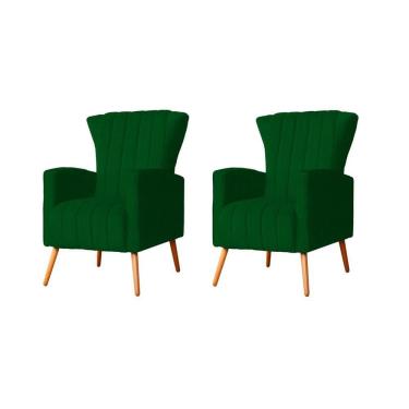 Imagem de Kit 2 Poltronas Decorativa Melinda Suede Verde Pés Madeira Ms Decor