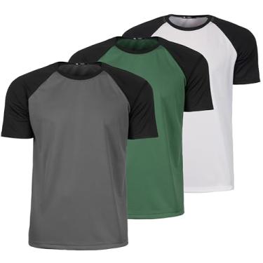 Imagem de Kit 3 Camisa Camiseta Raglan Academia Treino Dry Fit Fitness Slim Fit (BR, Alfa, G, Regular, Chumbo/Branco/Verde)