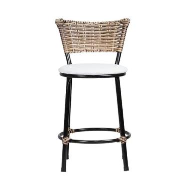 Imagem de Banqueta Baixa Moderna Multiuso Sua Casa Top Cozinha Americana Aço Balcão Area Gourmet Banco Encosto Juncado Estrutura Branca (Junco Cappuccino Mesclado, Branco)