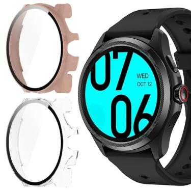 Imagem de Capa compatível com TicWatch Pro 5, capa de PC rígido Lamshaw com protetor de tela compatível com smartwatch TicWatch Pro 5 (pacote com 2 - rosa + transparente)