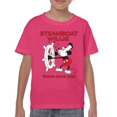 Imagem de Camiseta juvenil Steamboat Willie Vibing Since 1928 Iconic Retro Cartoon Mouse Timeless Classic Vintage Vibe Kids, Rosa choque, P
