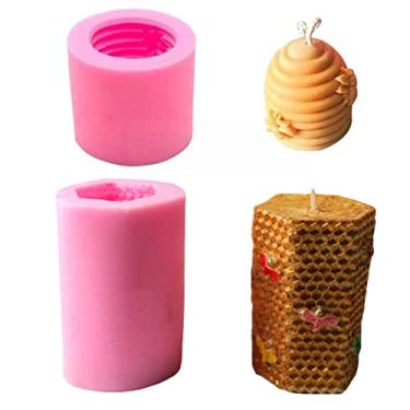 Imagem de Pacote com 2 moldes de vela de favo de mel de abelha molde de silicone colmeia molde de bolo de chocolate para doces para vela de cera de abelha, sabonete, barras de loção, giz de cera, argila de