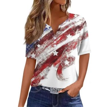 Imagem de Camiseta feminina com bandeira dos EUA 4 de julho, camiseta Memorial Day, camisetas listradas, roupas de verão, Cinza, P