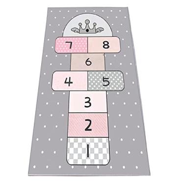 Imagem de Tapete Hopscotch 78,7 cm x 160 cm, tapete de jogo hop and count com design de estrela fofo, tapete infantil antiderrapante, tapete macio para quarto, sala de estar, sala de jogos