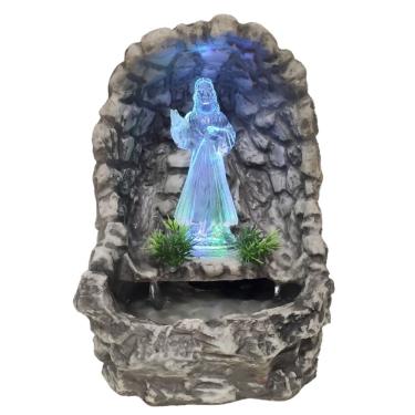 Imagem de Fonte de água decorativa Jesus Cristo gruta com luz colorida