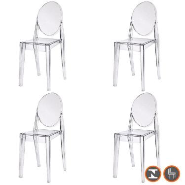 Imagem de Kit 4 Cadeiras Empilhavel Inmetro Viena Invisible Louis Ghost Fratini Policarbonato Transparente Incolor