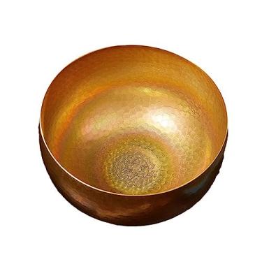 Imagem de Tigela cantante, tigela de canto tibetana, conjunto de meditação com som bonito para cura holística, alívio do estresse, meditação e relaxamento ~ padrão de gratidão ~ tigela marrom claro antiga 22