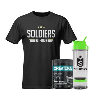 Imagem de Kit: Creatina Pote Monohidratada 300G + 1X Coqueteleira Pro 700Ml + Camiseta Three Stars - Soldiers Nutrition G