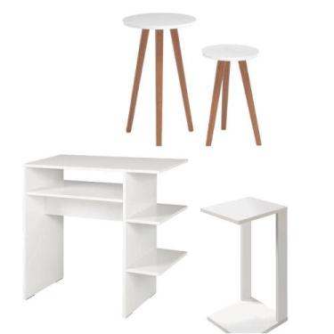 Imagem de Kit 2 Mesinha Redonda e Mesa Lateral Sofá Mais Escrivaninha - Colomi