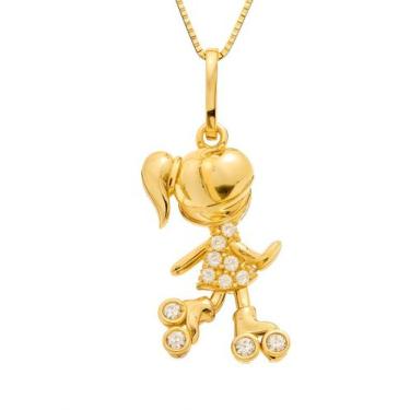 Imagem de Pingente De Ouro 18k Menina De Patins Cravejado - DR Jóias