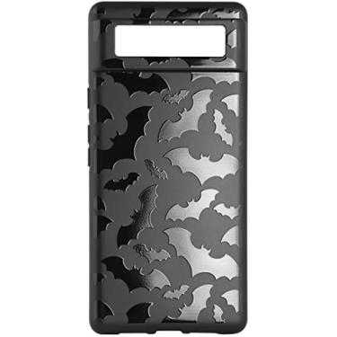 Imagem de Cavka Capa de telefone preta fosca compatível com - Google Pixel 7a 2023 6,1 polegadas - Capa de borracha à prova de choque morcegos góticos assustador sólido amortecedor leve design protetor tema de