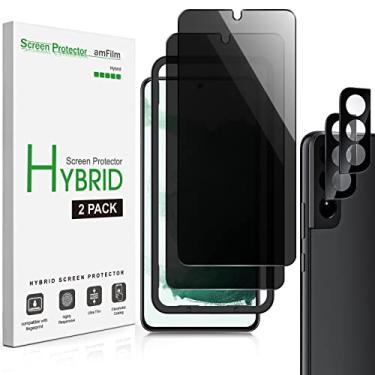 Imagem de Protetor de tela de privacidade amFilm para Samsung Galaxy S22 5g 6,1 polegadas com 2 protetores de lente de câmera, antiespião, compatível com impressão digital, fácil de instalar, Hybird, pacote com