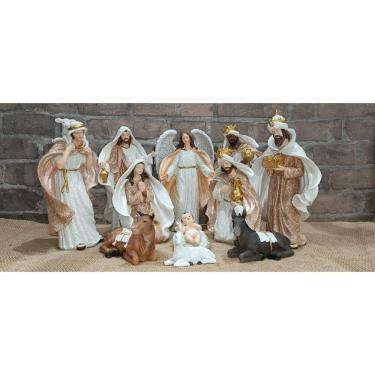 Imagem de Presépio De Natal Dourado E Creme De Resina 22Cm 11 Peças