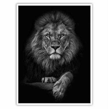 Imagem de Quadro Decorativo Leão Preto e Branco 90x60 para Sala Quarto - Essenci