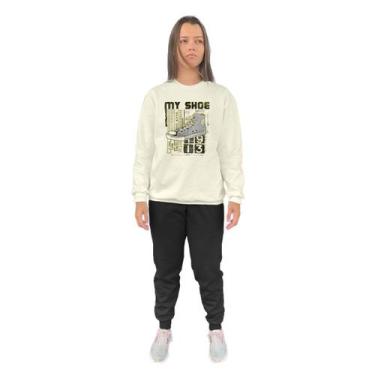 Imagem de Conjunto de Moletom Feminino Blusa Sem Capuz e Calça Jogger Estampado 